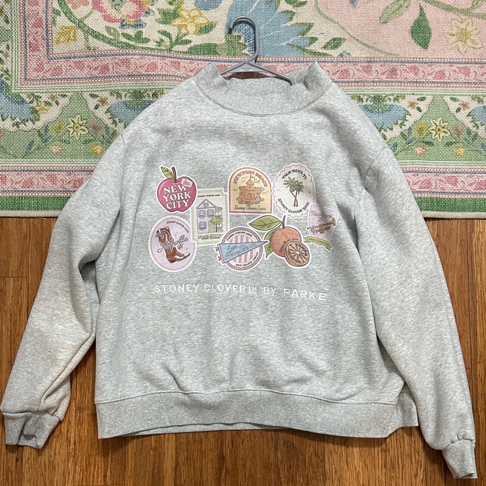 Stoney Clover Lane Parke Gray Sweatshirt with Colorful Patches
